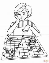 Chess Board Drawing Playing Coloring Pages Girl Printable Getdrawings sketch template