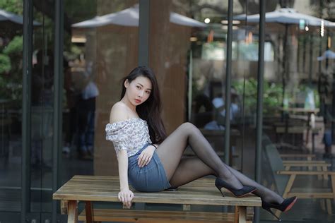 4k 5k Asian Brunette Girl Sitting Hands Skirt Legs Stilettos