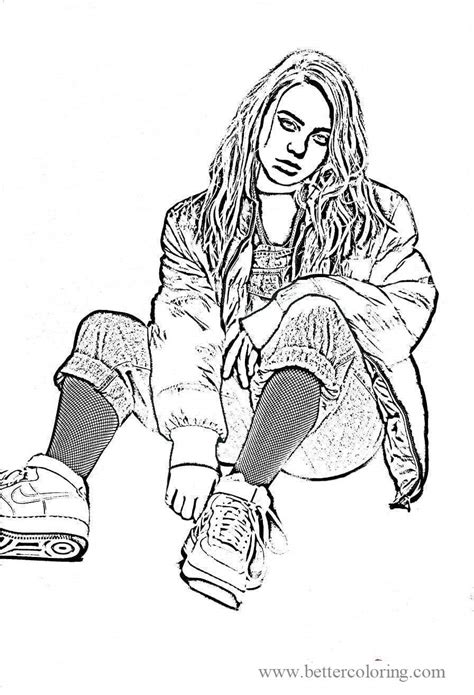 billie eilish coloring pages black  white  printable coloring pages