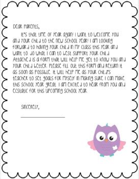 open house letter  parents student information sheet