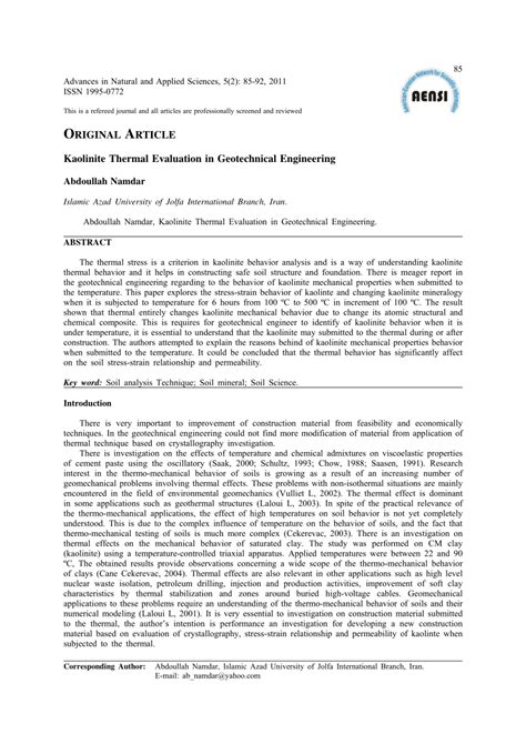 kaolinite thermal evaluation  geotechnical engineering