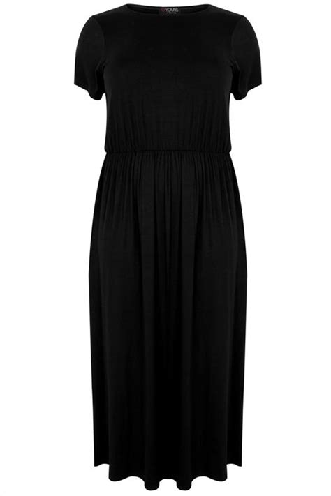 yours london black maxi dress with elasticated waist plus