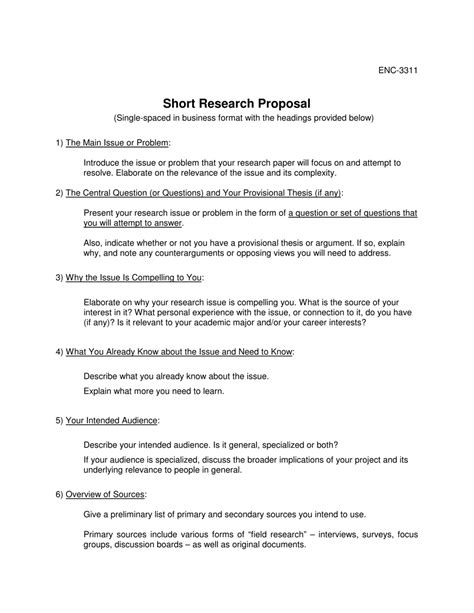 short research proposal template  printable  templateroller
