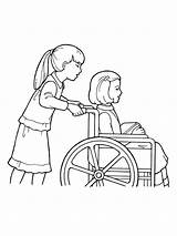 Drawing Wheelchair Helping Wheel Girl Line Drawings Others Pushing Primary Chair Another Children Lds Coloring Young Easy Pages Silhouette Vector sketch template