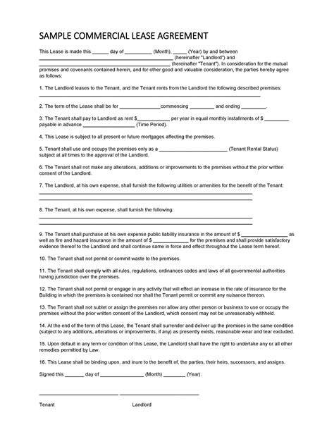 commercial lease agreement templates templatelab