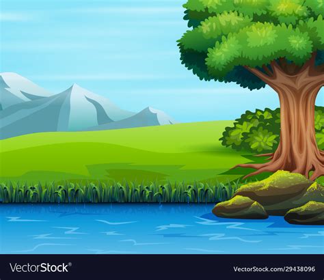 A Big Tree Near River Royalty Free Vector Image