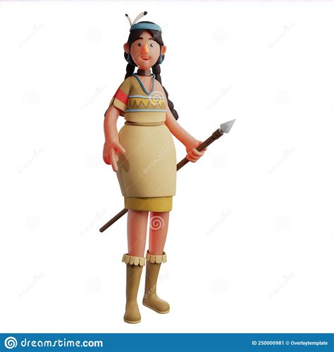 3d indian girl cartoon design with a spear on her hand stock