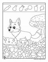 Hidden Easy Printable Pages Activity Animals Kids Fox Object Coloring Printables Activities Animal Puzzles Kindergarten Worksheets Objects Preschool Woojr Games sketch template
