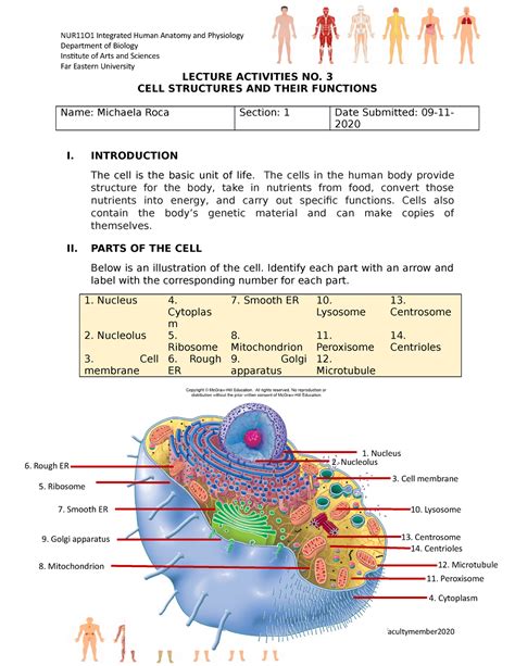 lab exercise   cell structure   functions  department