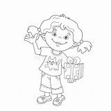 Girl Gift Cartoon Coloring Outline Kids Preview sketch template