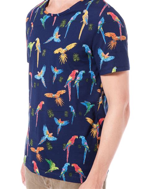 bershka parrot print  shirt   fashion  selection button  shirt men casual