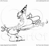 Party Blowing Clipart Horn Coloring Illustration Cartoon Line Man Royalty Toonaday Rf sketch template