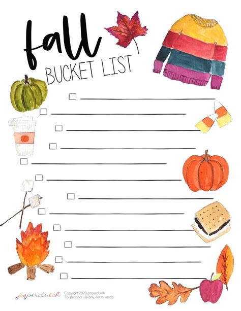 fall bucket list printable  paperclutch fall bucket list