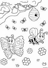 Abeille Papillon Miel Ruche Colorier Bijen Insecte Fois Imprimé sketch template