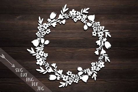 flower wreath paper cutting template svg dxf file