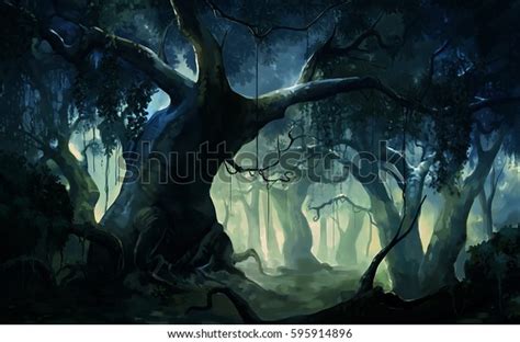 painting brush dense forest stock illustration