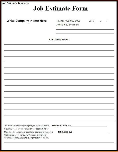 printable estimate forms contractors form resume examples