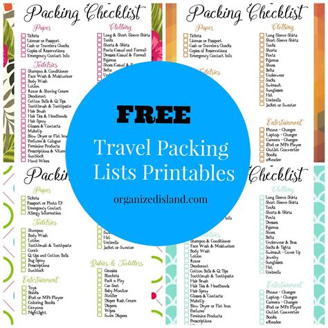 travel packing list printables