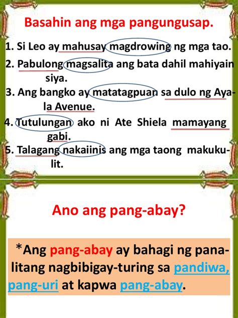 pang abay  sentence mga paksa