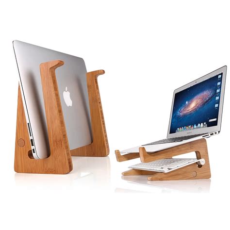 pc laptop support ergonomics detachable laptop vertical holder modern folding bamboo stand