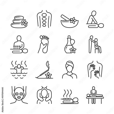 Relaxing Massage And Organic Spa Line Pictograms Hand Therapy Vector