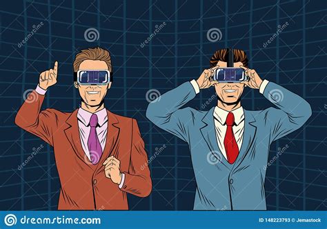Men With Virtual Reality Headset Stock Vector