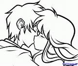 Kissing Couple Anime Drawing Kiss Drawings Easy Coloring Pages Boy Girl Couples Cute Draw Pencil Line Color Simple Clipart Sketches sketch template