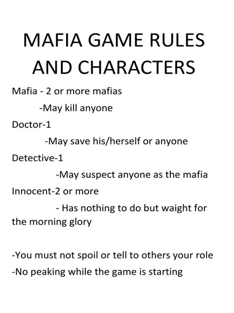 mafia game rules  characters