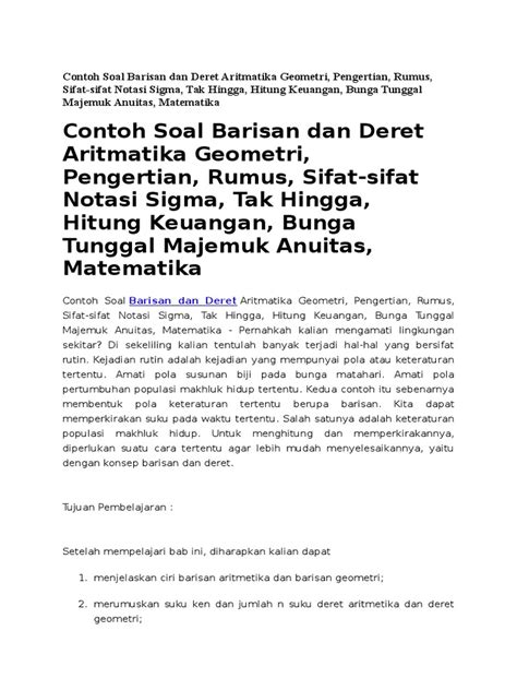 Contoh Soal Barisan Dan Deret Aritmatika