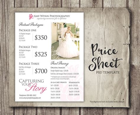photography price list template  price list template  word excel  format