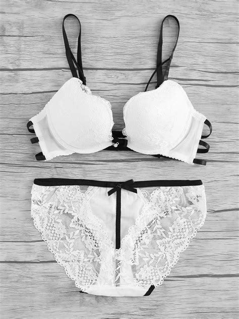 shop contrast trim floral lace lingerie set online shein offers