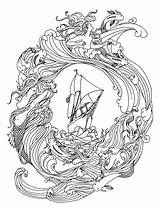 Drawing Ship Tattoo Mermaid Coloring sketch template