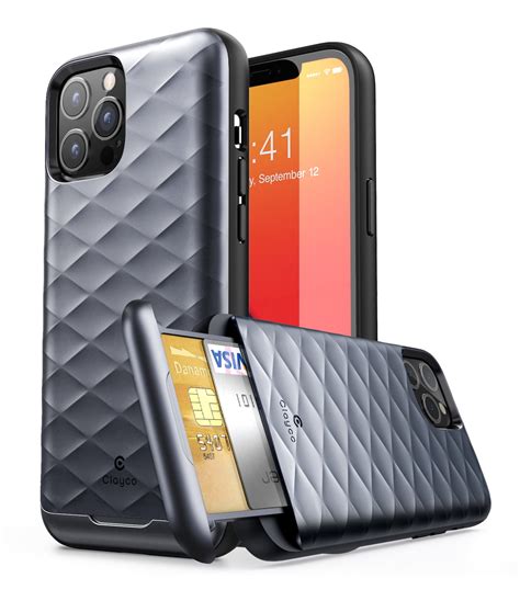 iphone  pro max case clayco argos series slim card holder protective wallet case  iphone