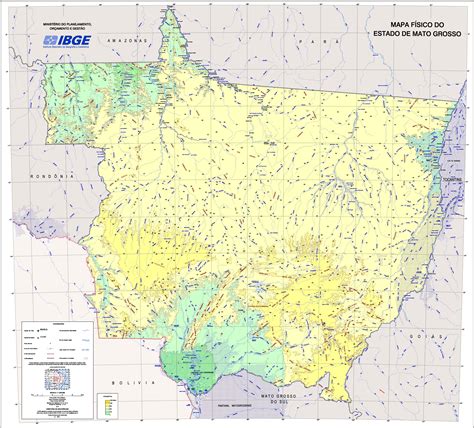Physical Map Of The State Of Mato Grosso Brazil Full