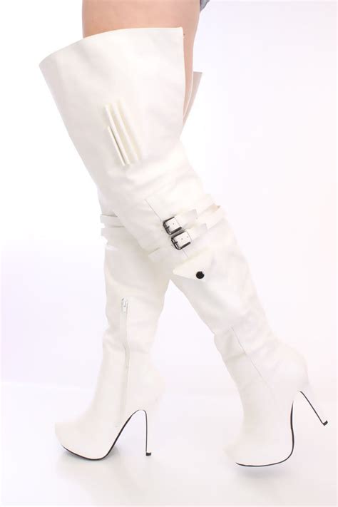 White Thigh High Platform Boots Faux Leather Phantom Fashions