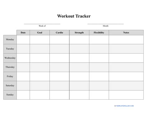 workout tracker template  printable  templateroller
