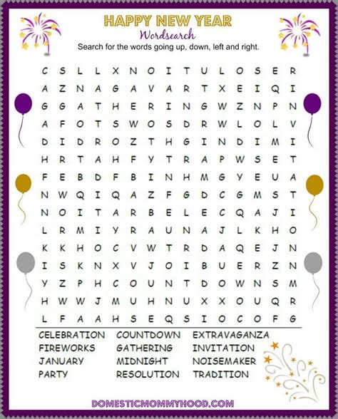 happy  year word search  printable domestic mommyhood