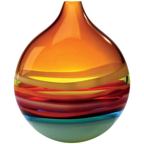 Large Amber Orange Glass Flat Round Vase By California