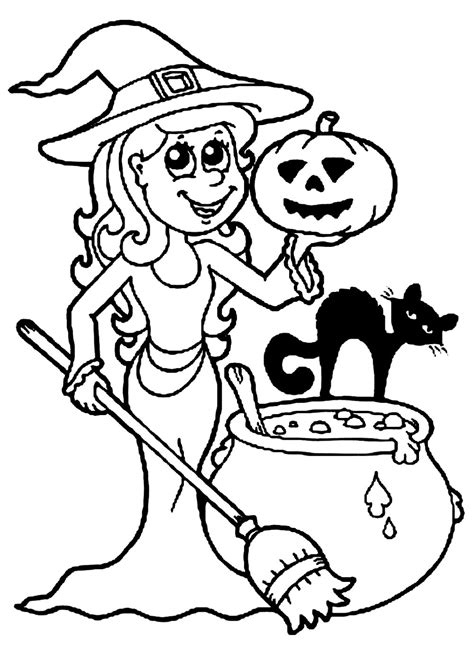 witch   cat halloween kids coloring pages