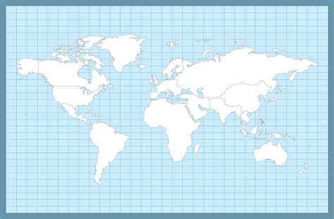 world map  shown  white   light blue background  grids
