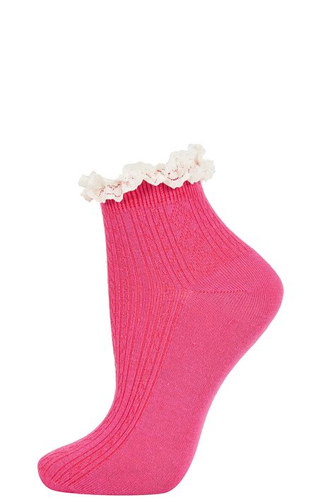 topshop pink lace trim ankle socks in pink powder pink lyst