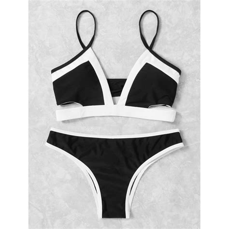 Contrast Trim Bikini Set Bikini Set Bikinis Black White Bikini The