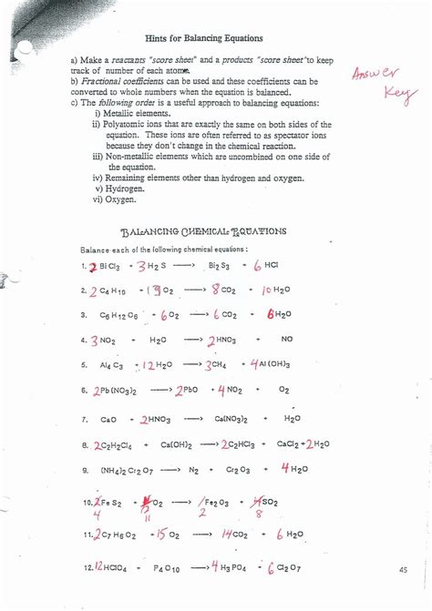 balancing equations worksheet answers    images
