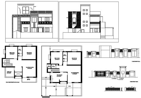 architecture bungalow layout plan  elevation design dwg file cadbull