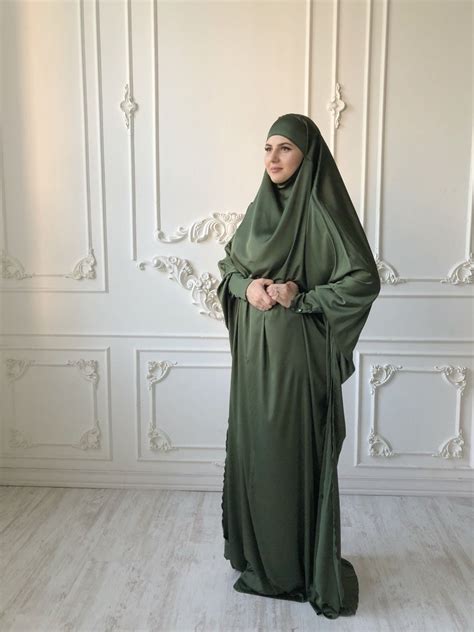 Plus Size Long Jilbab Khaki Silk Khimar Elegant Hijab Etsy