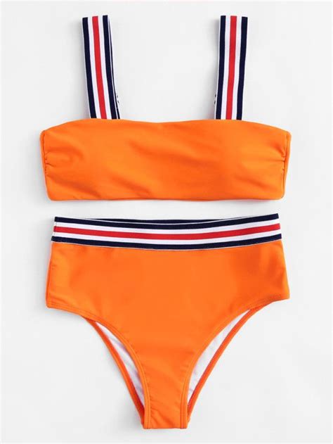 Striped Straps Bikini Set Shein Sheinside Cute Swimsuits Cute