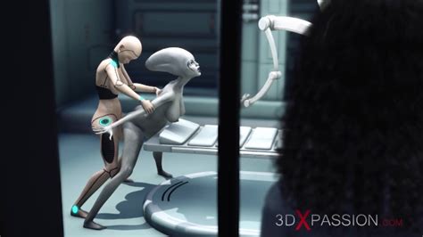 alien lesbian sex in sci fi lab female android plays with an alien