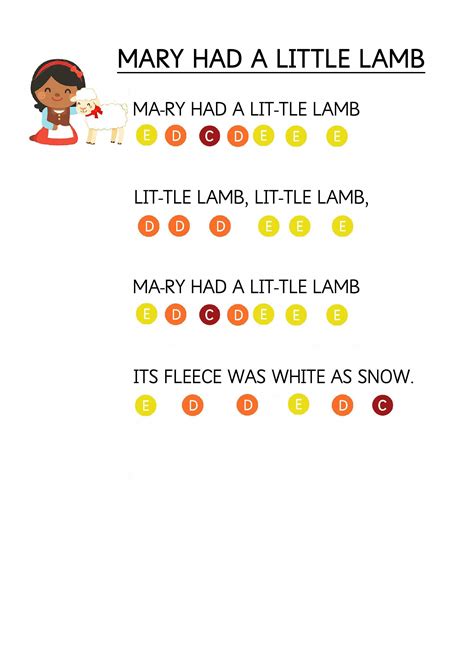 mary    lamb easy piano  sheet  toddlers