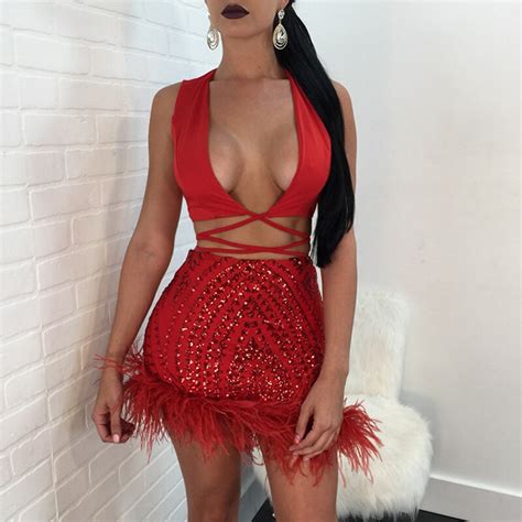 Buy Women Sexy V Neck Sequin Dress Two Piece Outfit