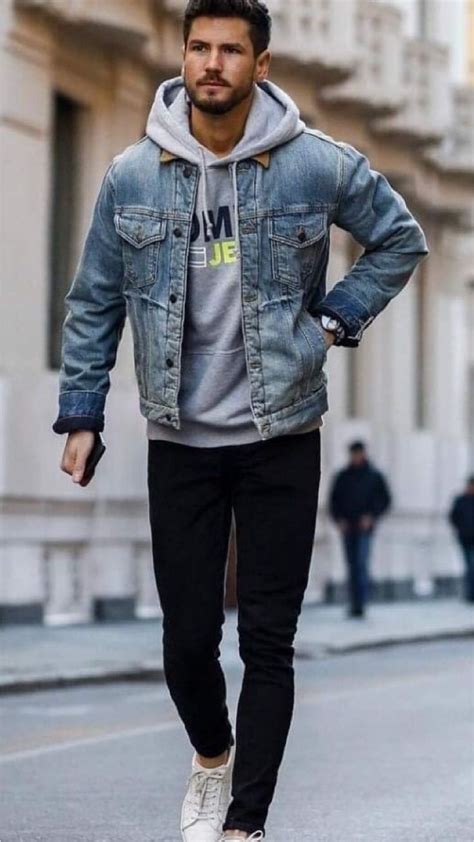 amazing hoodie outfits   spring  streetwear magazine denim jacket men outfit